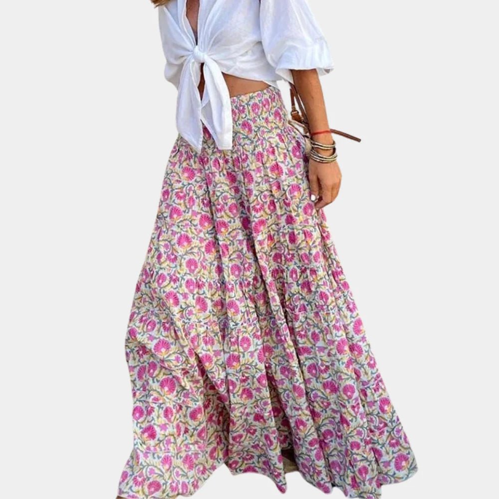 Women's Floral Maxi Skirt - Pink