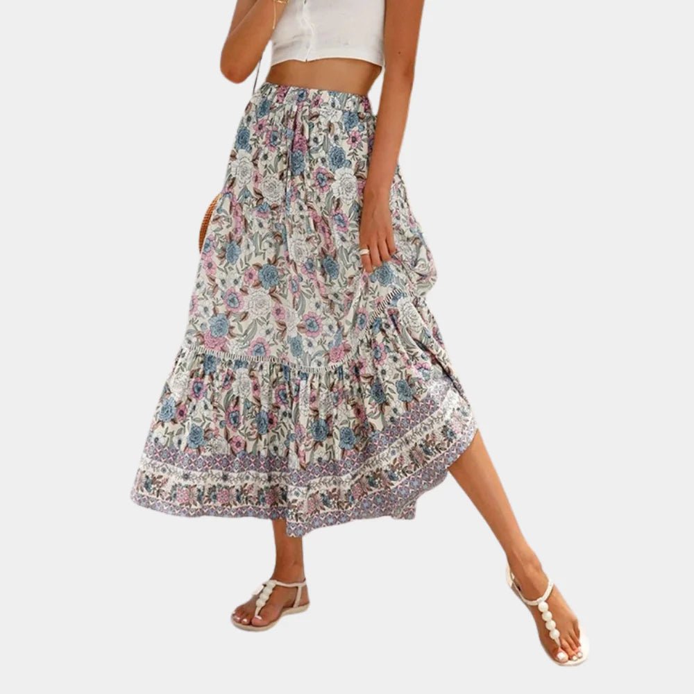 Women's Floral Maxi Skirt - Beige
