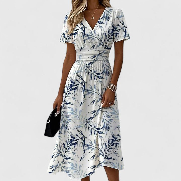 Floral V Neck Midi Dress