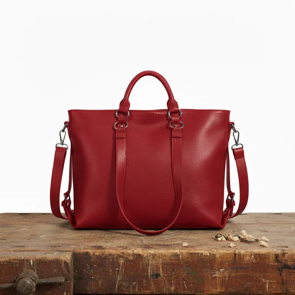 Women's Leather Tote Bag - Red