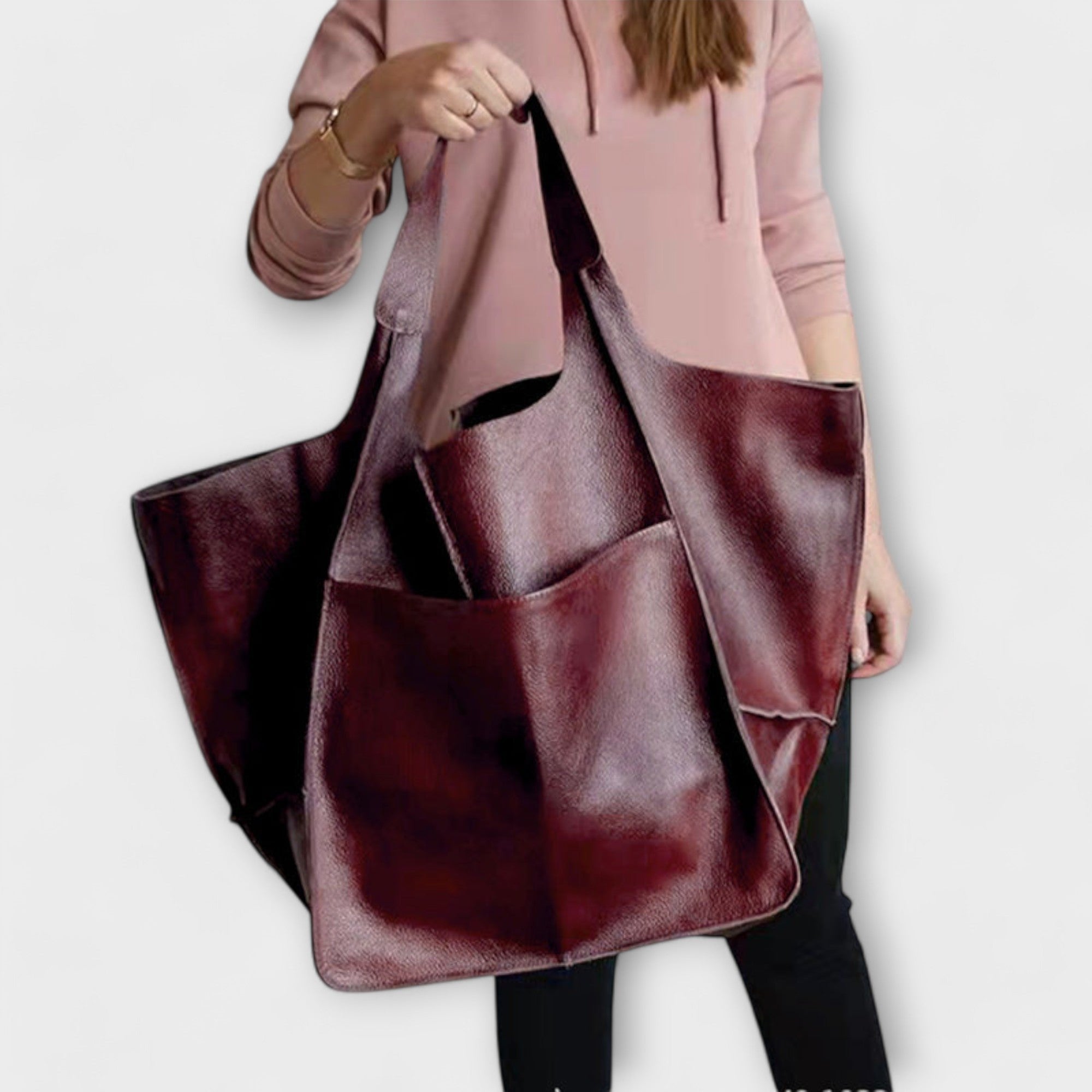 Women's Oversized Faux Leather Hobo Bag - Red