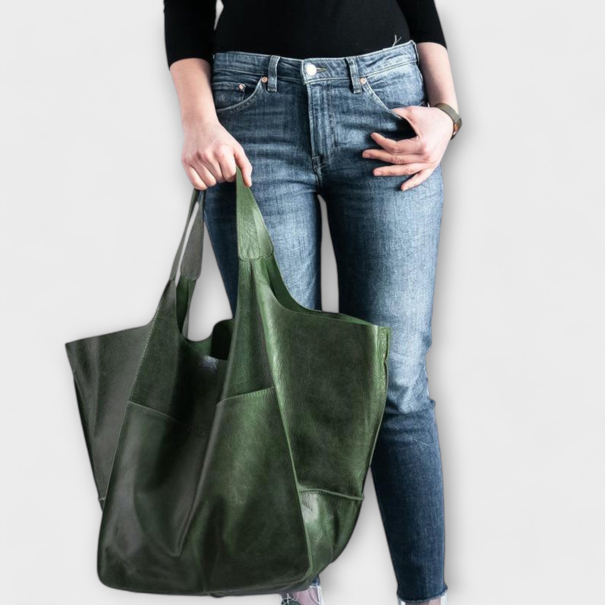 Women's Oversized Faux Leather Hobo Bag - Green