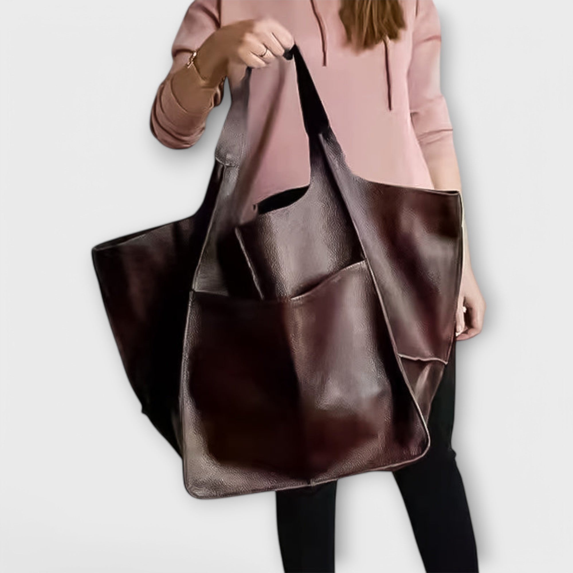 Women's Oversized Faux Leather Hobo Bag - Khaki