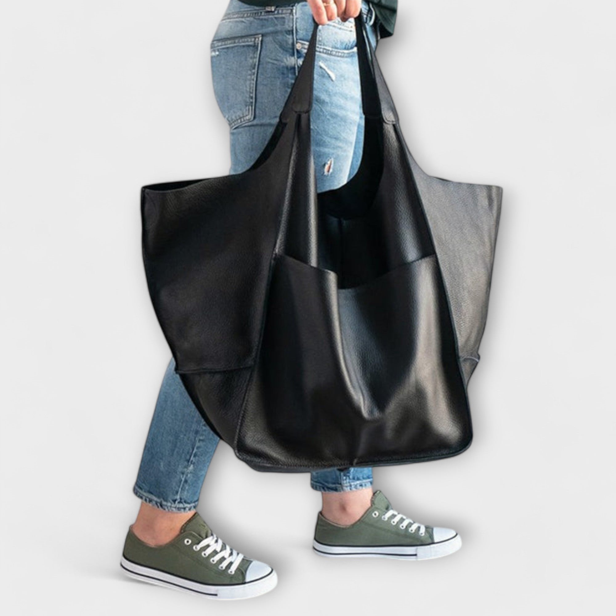 Women's Oversized Faux Leather Hobo Bag - Black