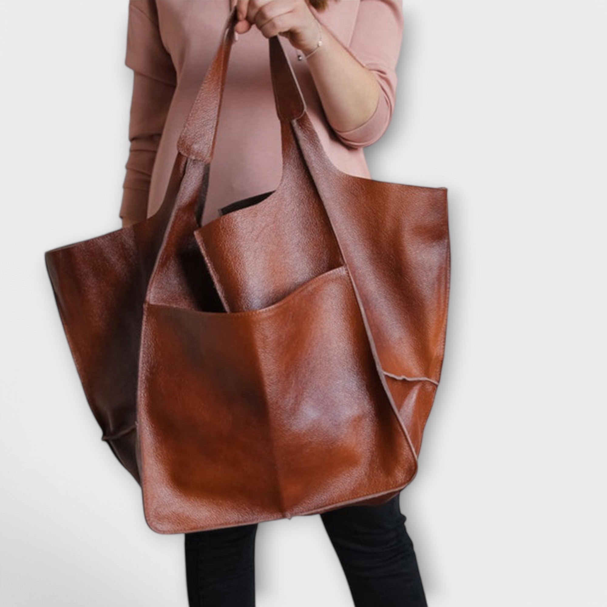 Women's Oversized Faux Leather Hobo Bag - Brown