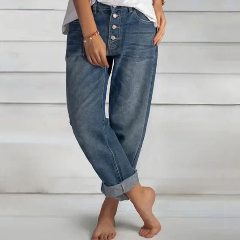 Women's High-Waisted Cropped Boyfriend Jeans - Blue
