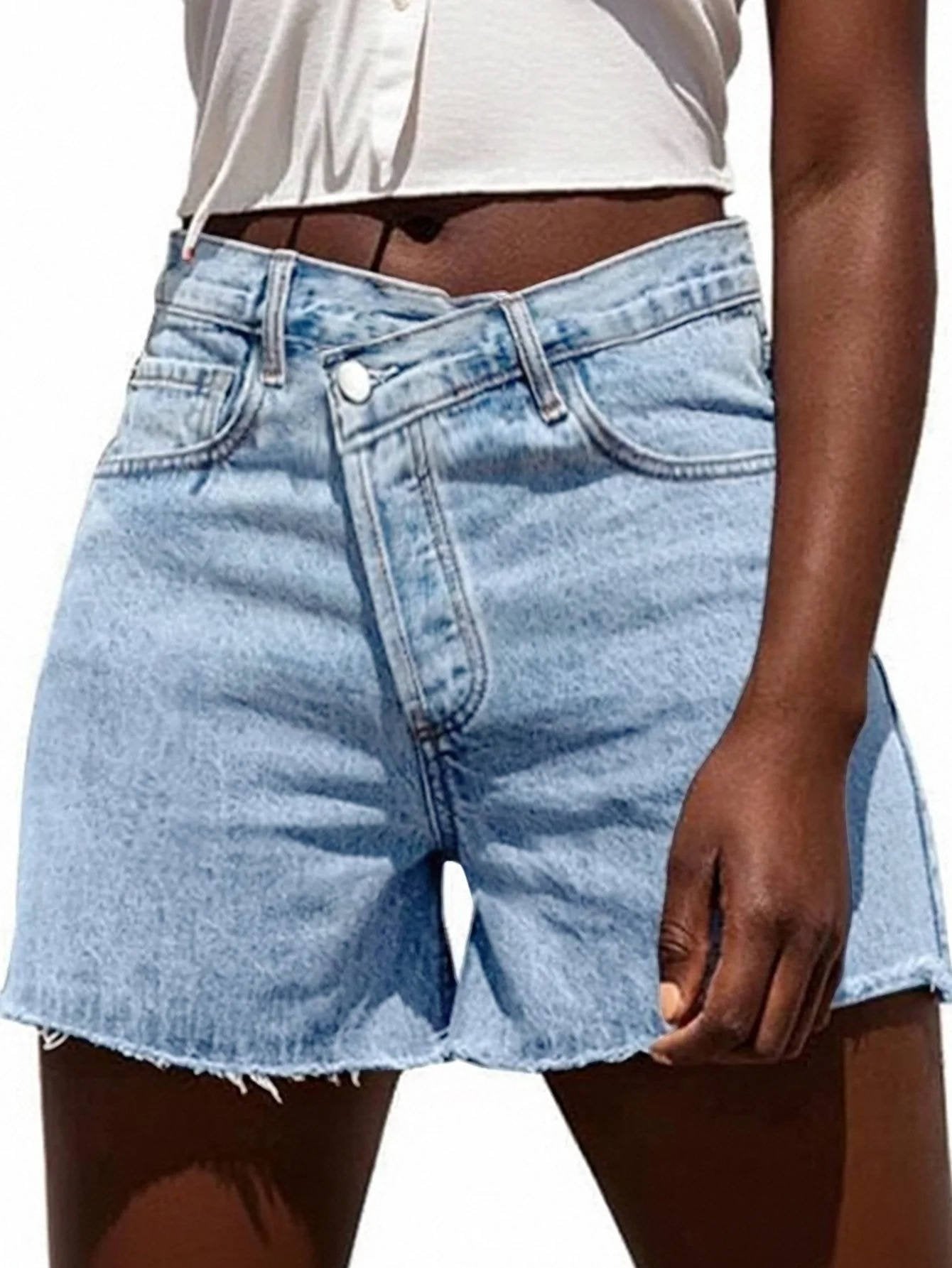 Women's High-Waisted Denim Shorts - Light Blue