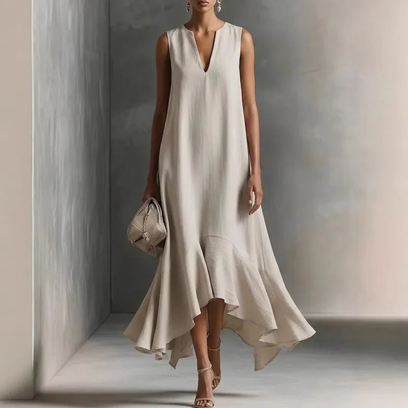 Women's V-Neck Maxi Dress - Hemp