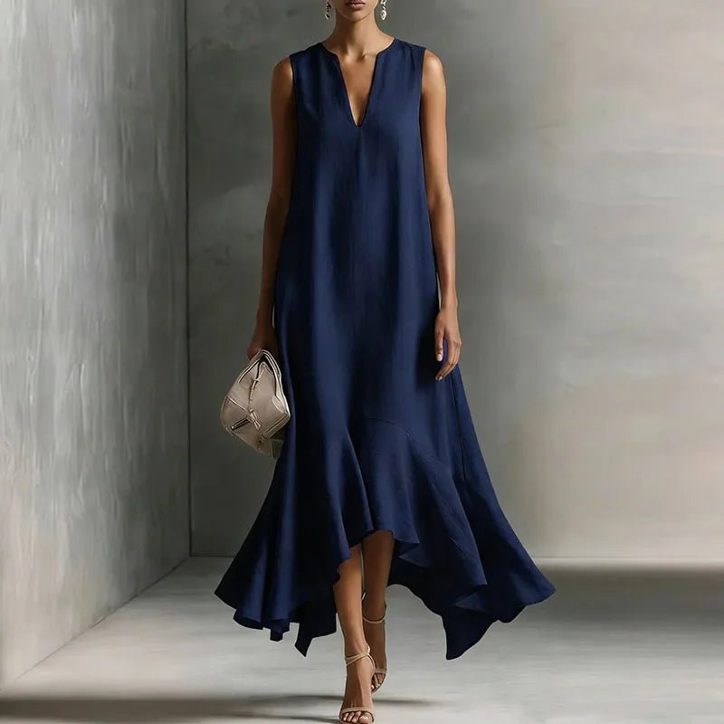 Women's V-Neck Maxi Dress - Dark Blue