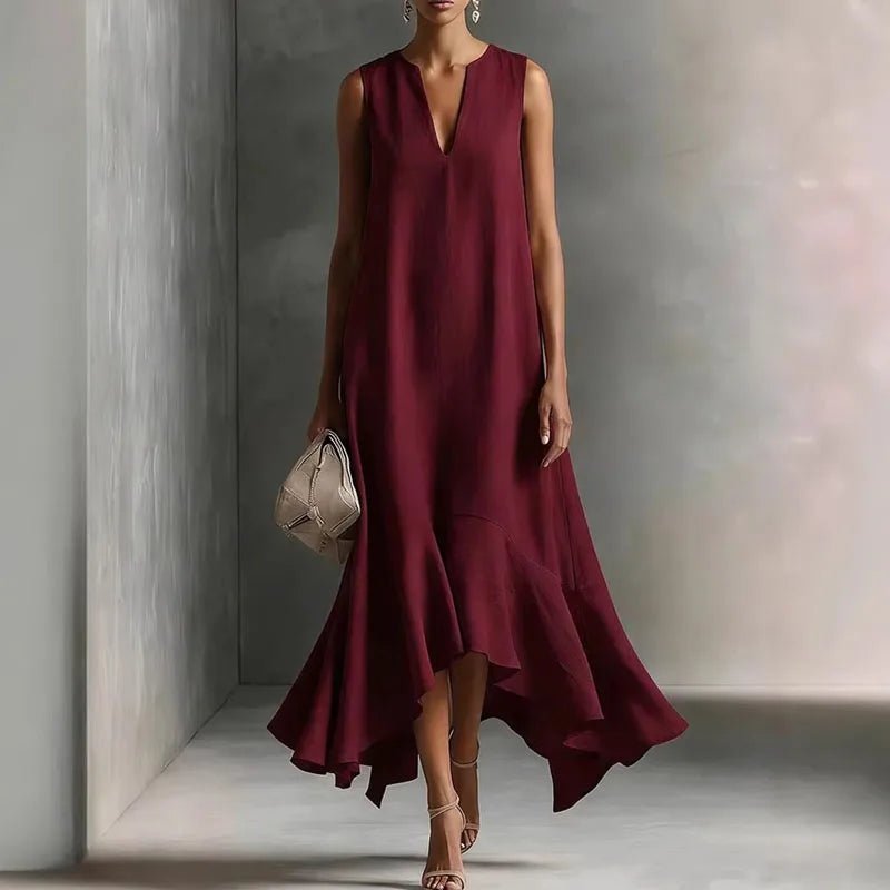Women's V-Neck Maxi Dress - Wine Red