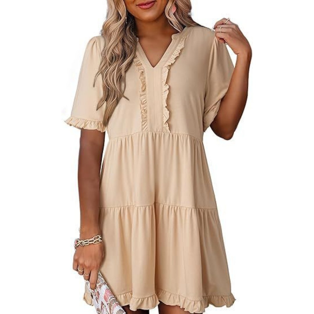 Women's Chiffon Mini Dress - Apricot