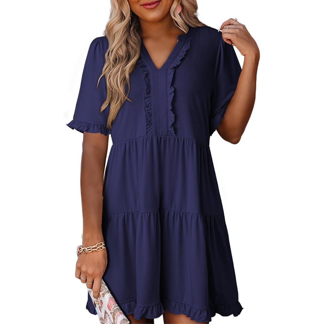 Women's Chiffon Mini Dress - Navy Blue