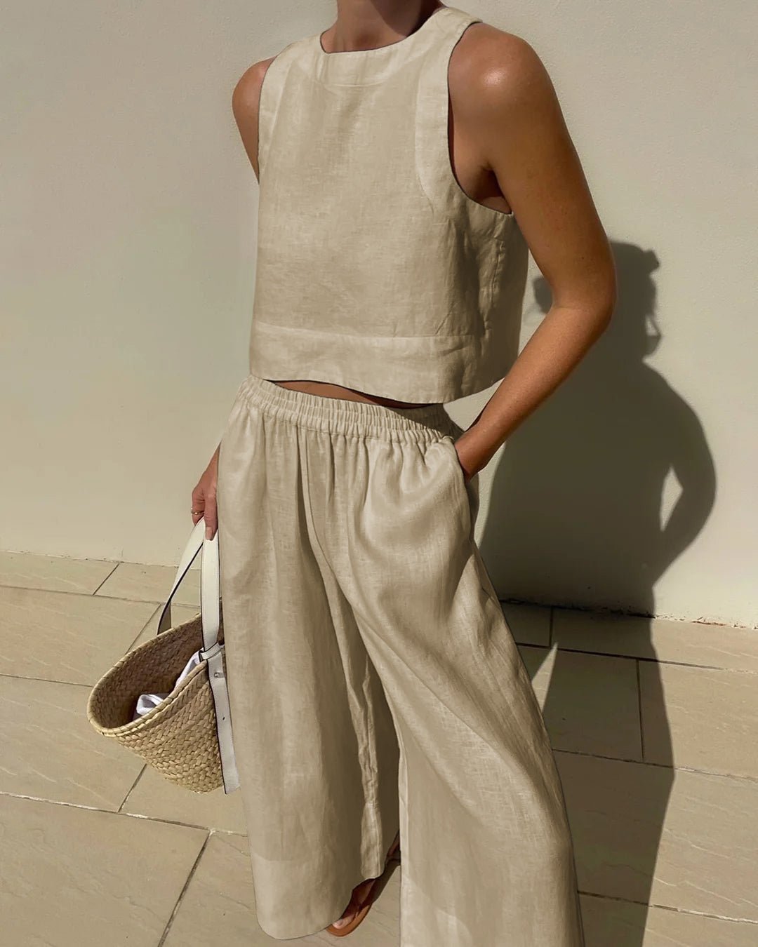 Women's Cropped Wide-Leg Set - Khaki