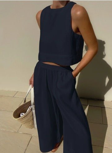 Women's Cropped Wide-Leg Set - Navy Blue
