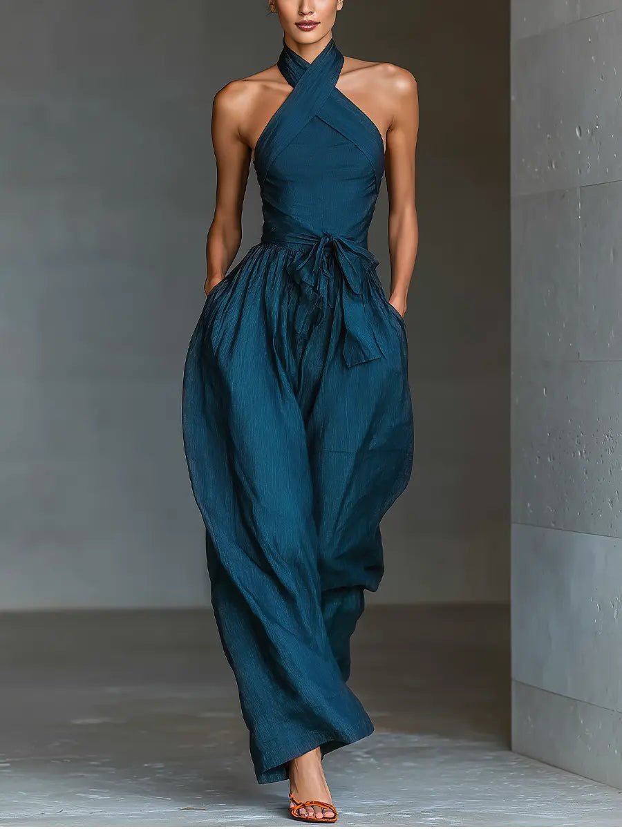 Women's Halter Maxi Dress - Navy Blue