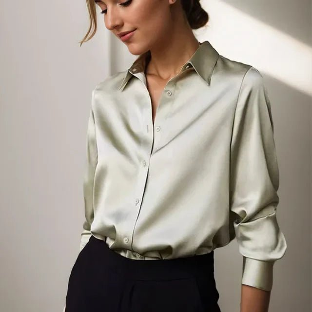 Women's Satin Work Blouse - Green