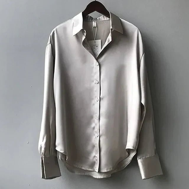 Women's Satin Work Blouse - Grey