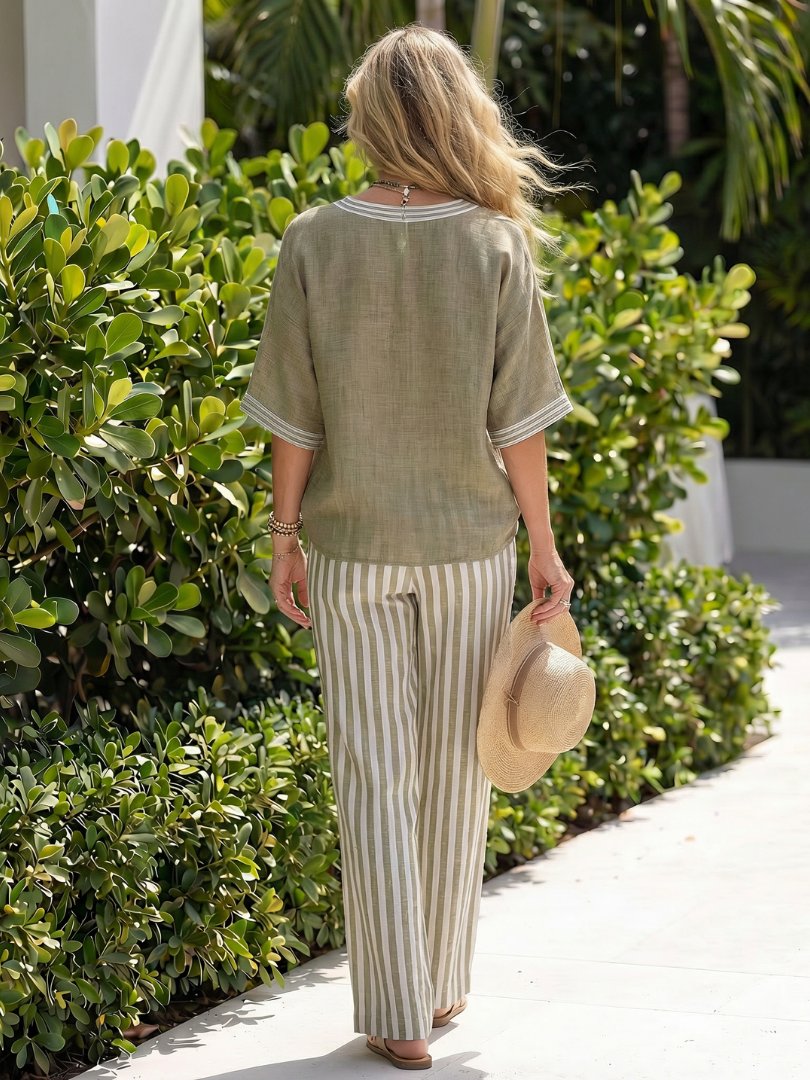 Women's Striped Wide-Leg Two-Piece Set