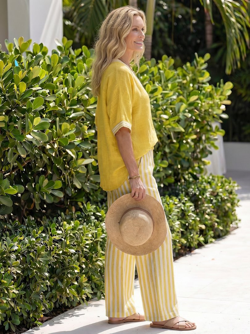 Women's Striped Wide-Leg Two-Piece Set