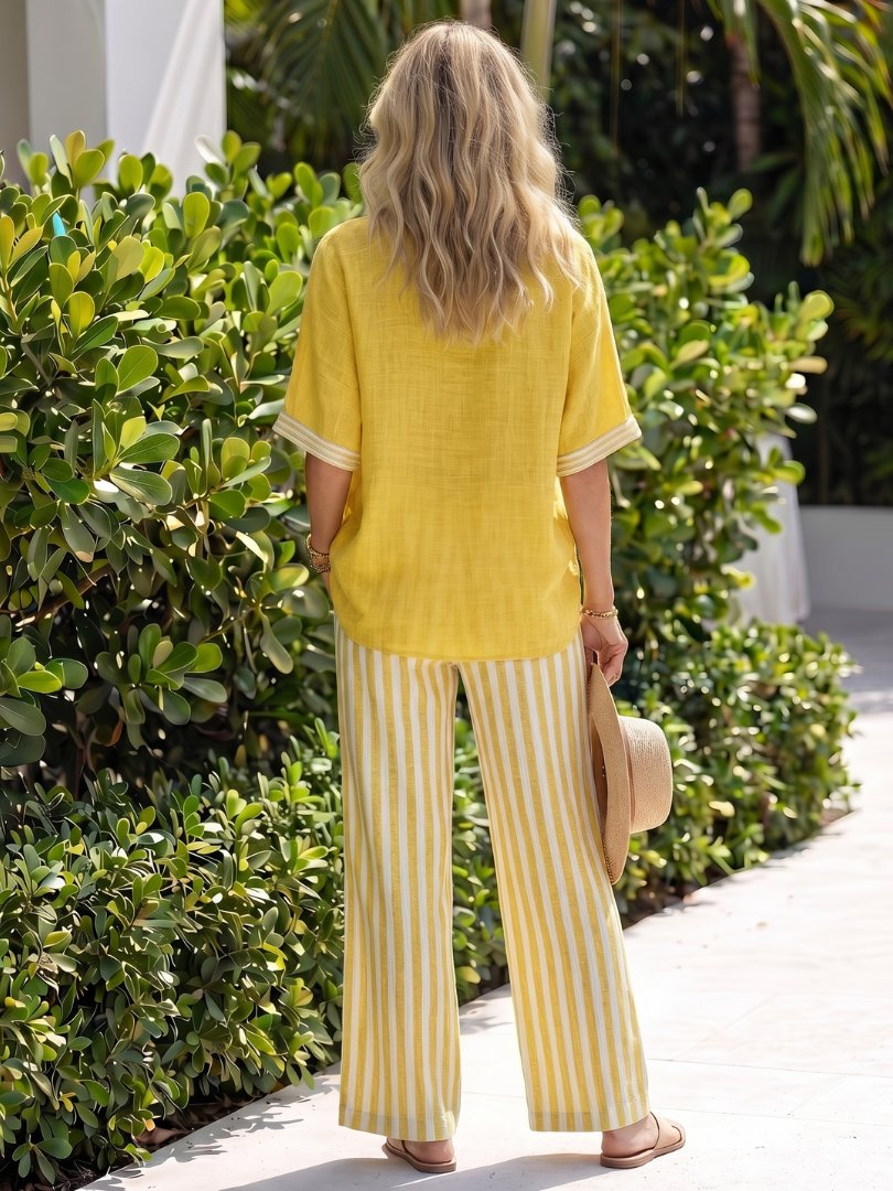 Women's Striped Wide-Leg Two-Piece Set