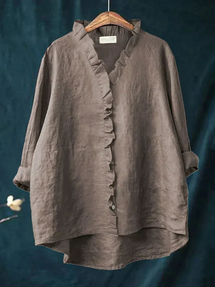 Women's V-Neck Blouse - Dark Grey