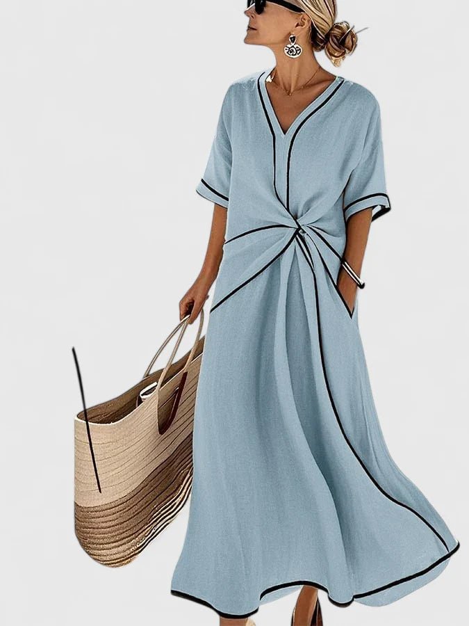 Women's V-Neck Maxi Dress - Blue
