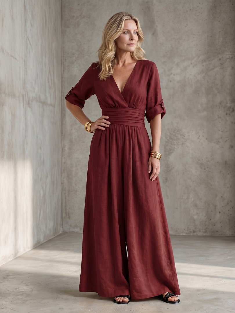 Women's V-Neck Maxi Wrap Dress - Red
