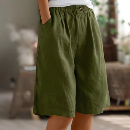 Women's Wide-Leg Bermuda Shorts - Army Green