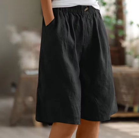 Women's Wide-Leg Bermuda Shorts - Black