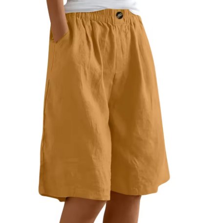Women's Wide-Leg Bermuda Shorts - Yellow Brown