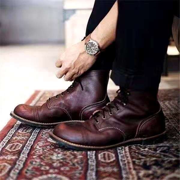 Lace Up Work Boots - Dark Brown