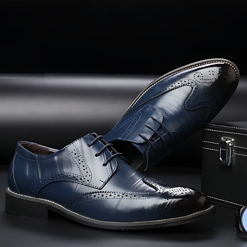 Men's Leather Wingtip Brogue Oxfords - Blue