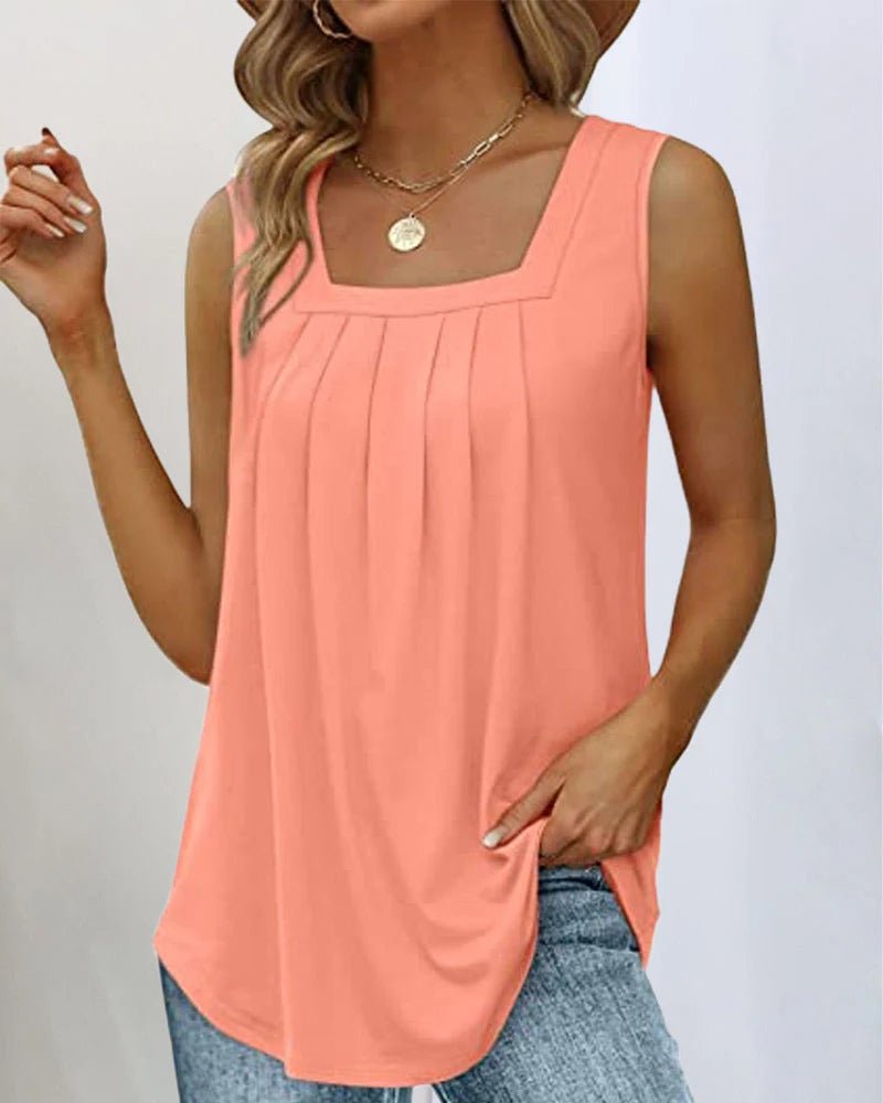 Women's Pleated Square Neck Tank Top - Pink