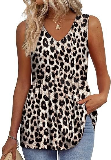 Women's V-Neck Peplum Tank Top - Leopard Print