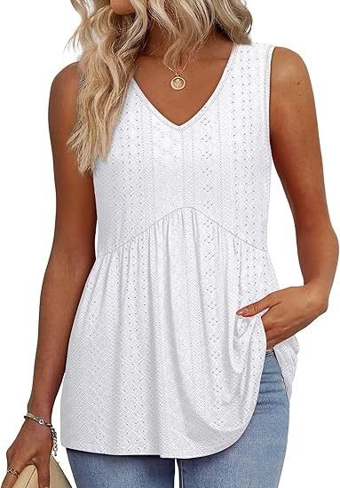 Women's V-Neck Peplum Tank Top - White