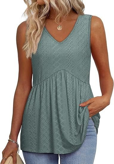 Women's V-Neck Peplum Tank Top - Green