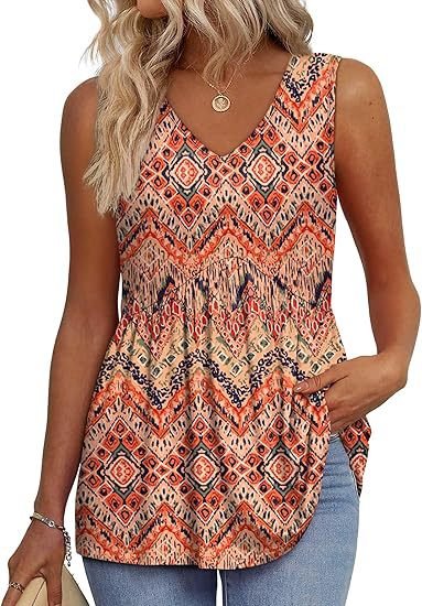 Women's V-Neck Peplum Tank Top - Orange