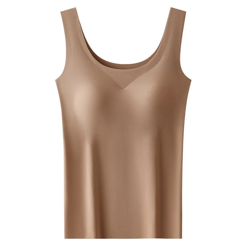 Women's V-Neck Satin Tank Top - Coffee