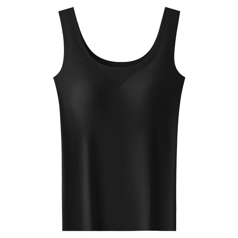 Women's V-Neck Satin Tank Top - Black