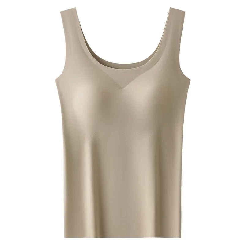 Women's V-Neck Satin Tank Top - Khaki