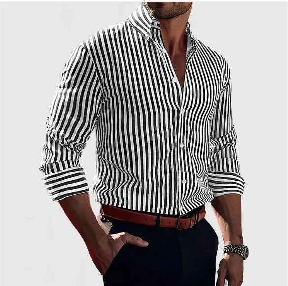 Men's Slim Striped Shirt - Black