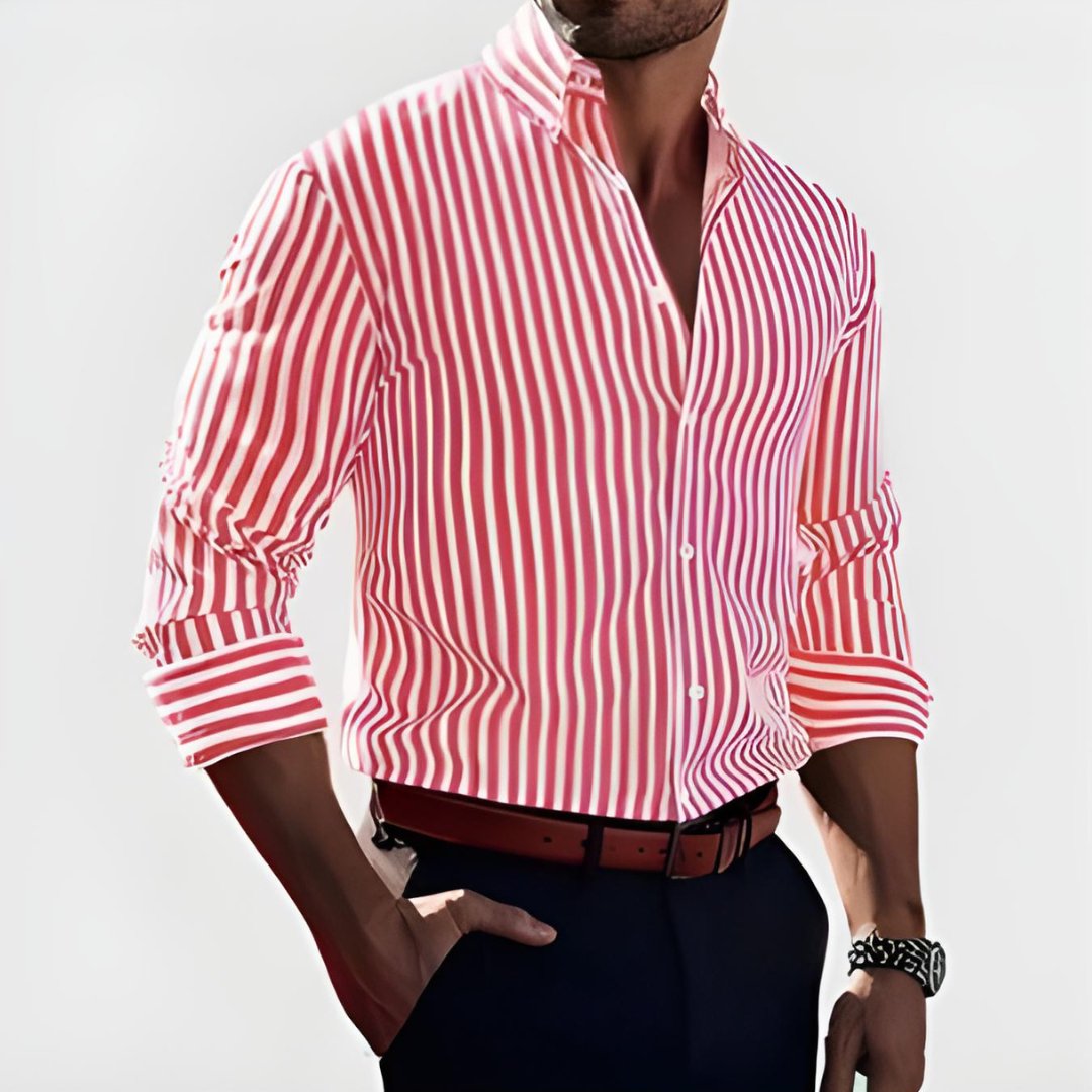 Men's Slim Striped Shirt - Red