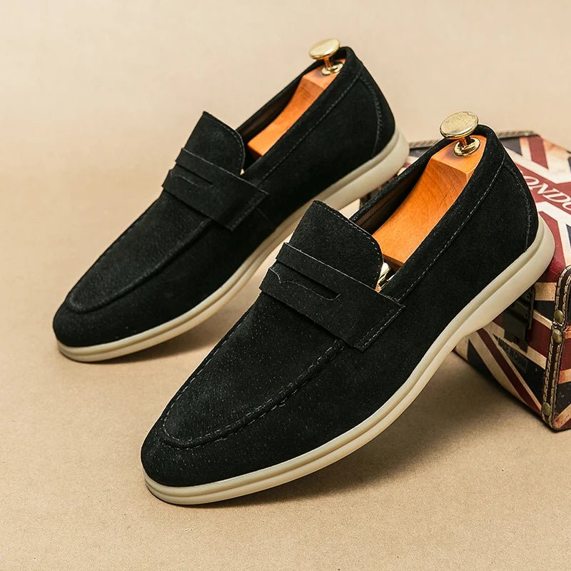 Men's Suede Slip-On Penny Loafers - Black