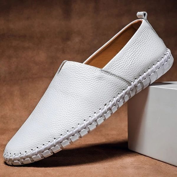 Men's Leather Driving Loafers - White