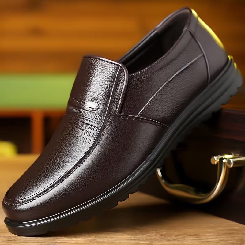 Men's Pebbled Leather Slip-On Loafers - Brown