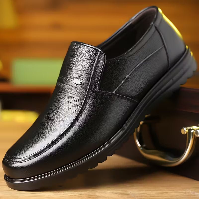 Men's Pebbled Leather Slip-On Loafers - Black
