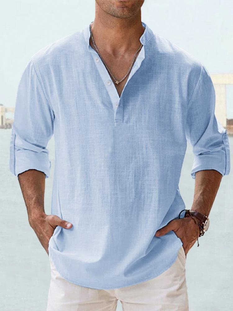 Men's Beach Henley Shirt - Blue