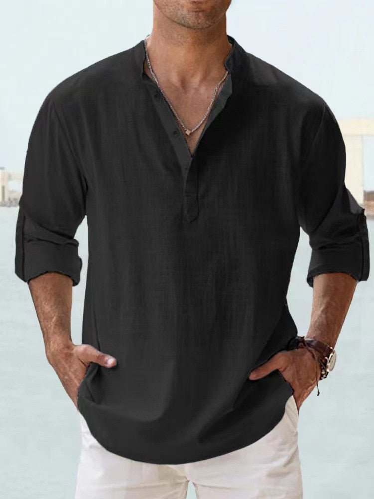 Men's Beach Henley Shirt - Black