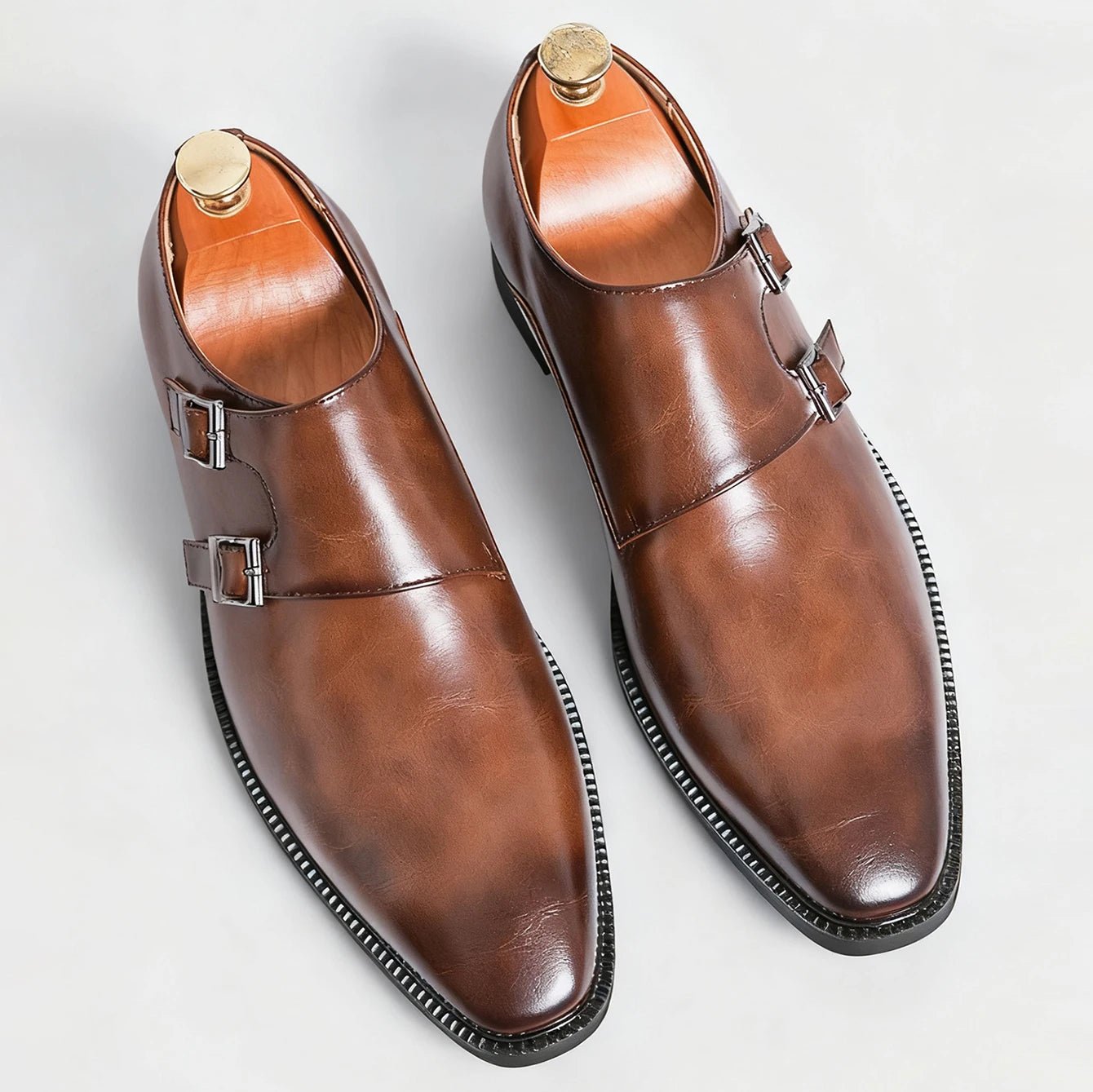 Men's Business Leather Monk-Strap Shoes - Brown