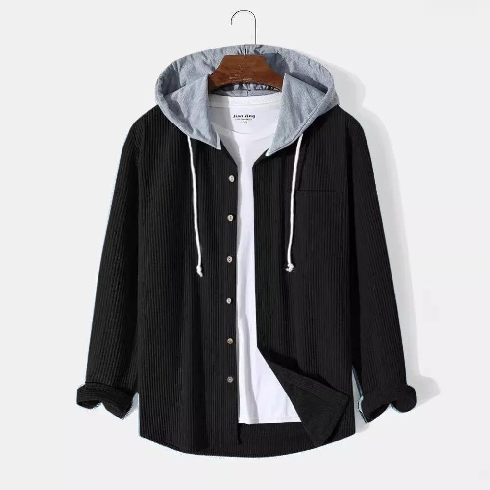Men's Hooded Knit Shirt Jacket - Black